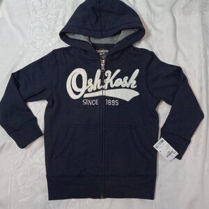 New w Tags OshKosh Boys 6 Yr Logo Navy Blue Hoodie Full Zip Up Sweatshirt Hoodie